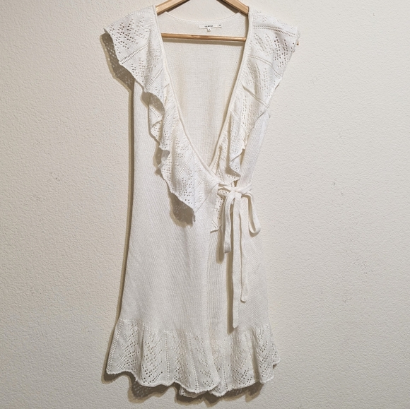 Tularosa Owen Ruffle Wrap Dress sz Small In White MSRP $158 EUC - Picture 2 of 8